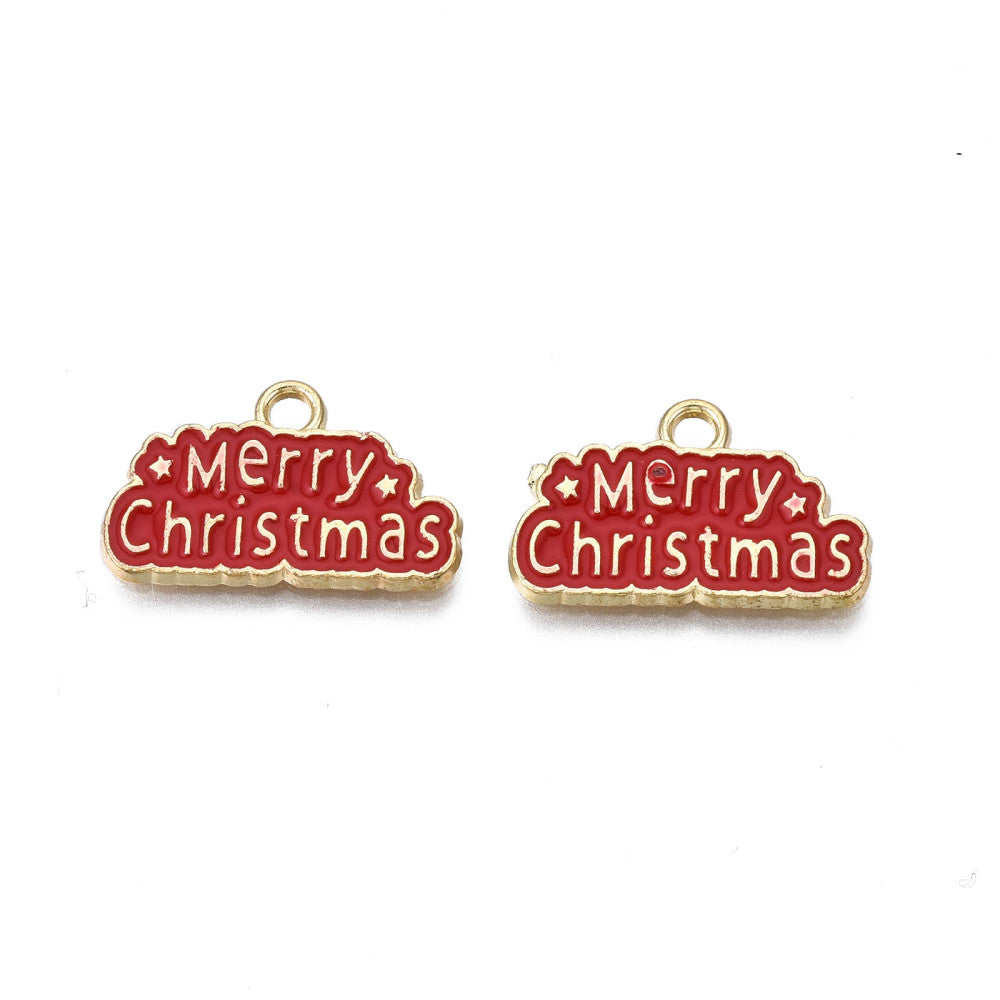 Red Enamel Merry Christmas Charms