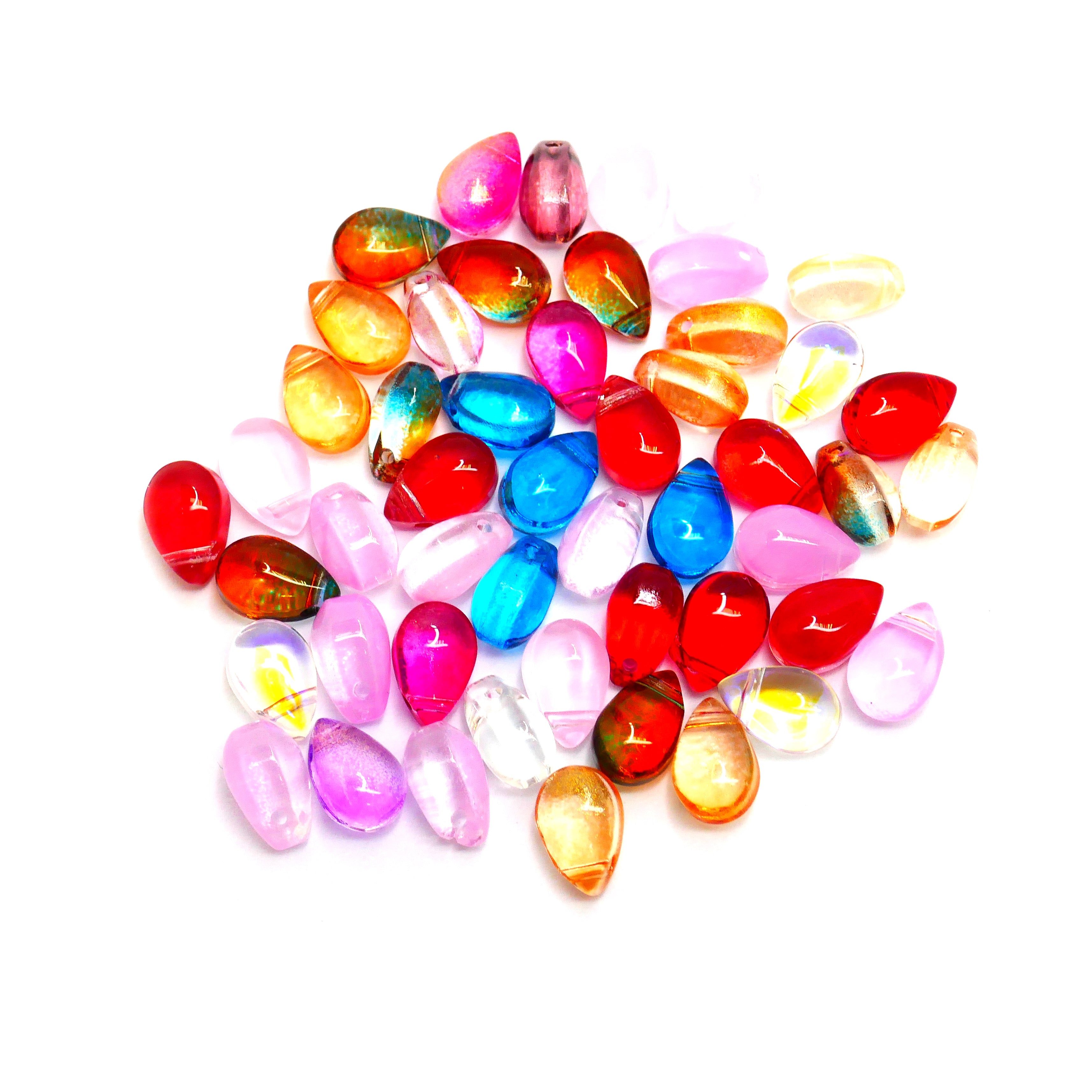 Glass Teardrop Beads Mixed Colours 9mm Pack of 50 Julz Beads