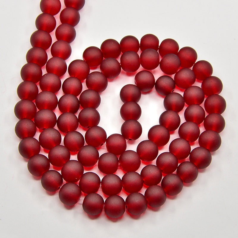 Frosted Glass Round Beads Dark Red 10mm Strand Julz Beads UK