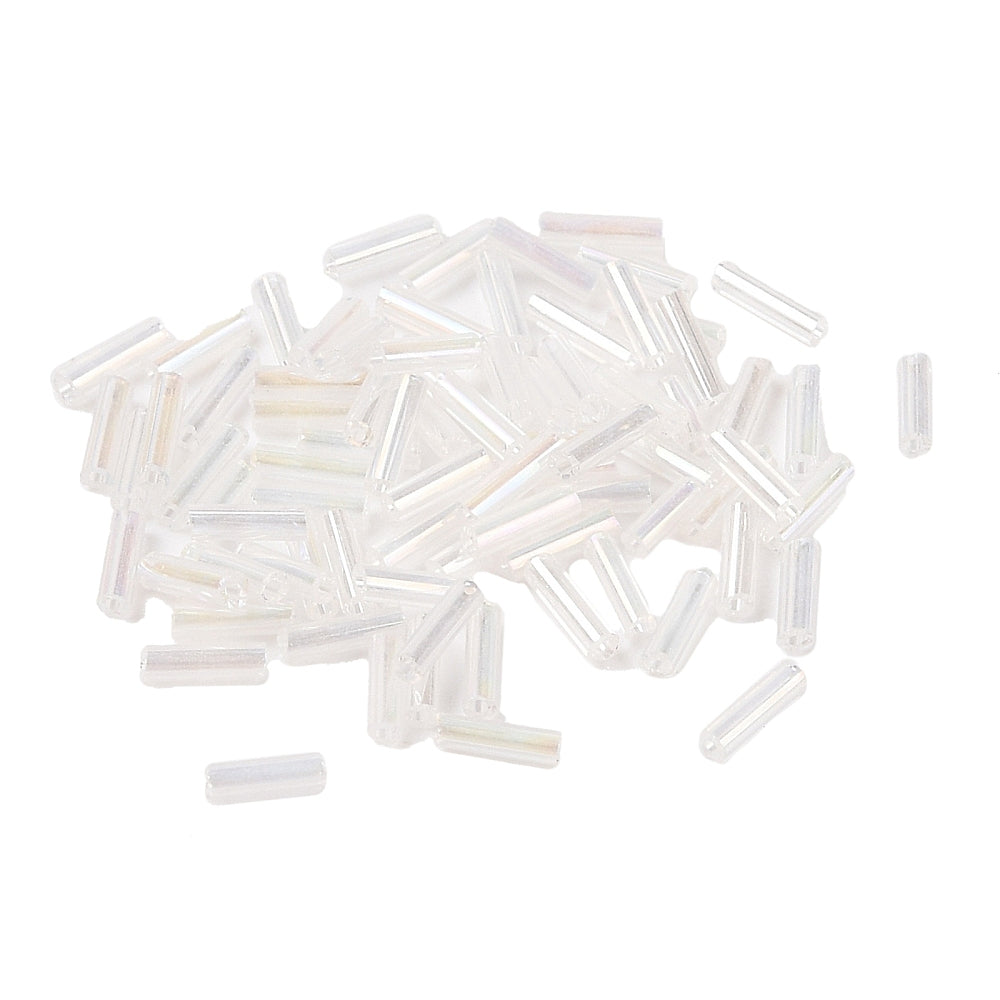 Glass Bugle Beads - Clear/White AB - 6mm - 50g