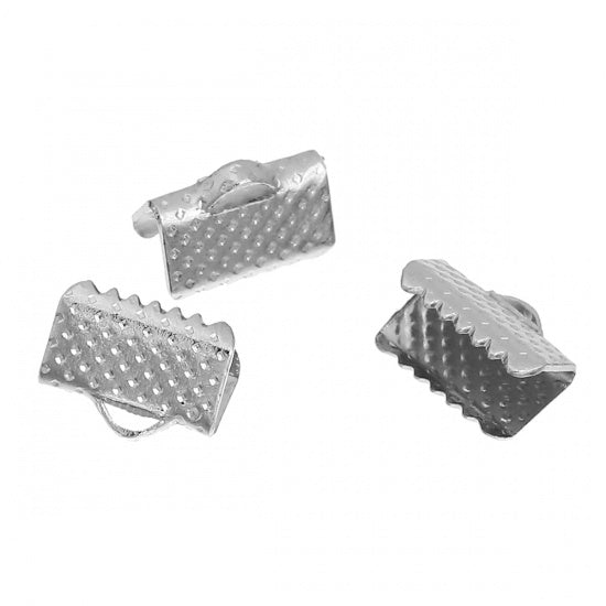 80 Ribbon End Clamps Cord Ends - Silver Tone - 10mm