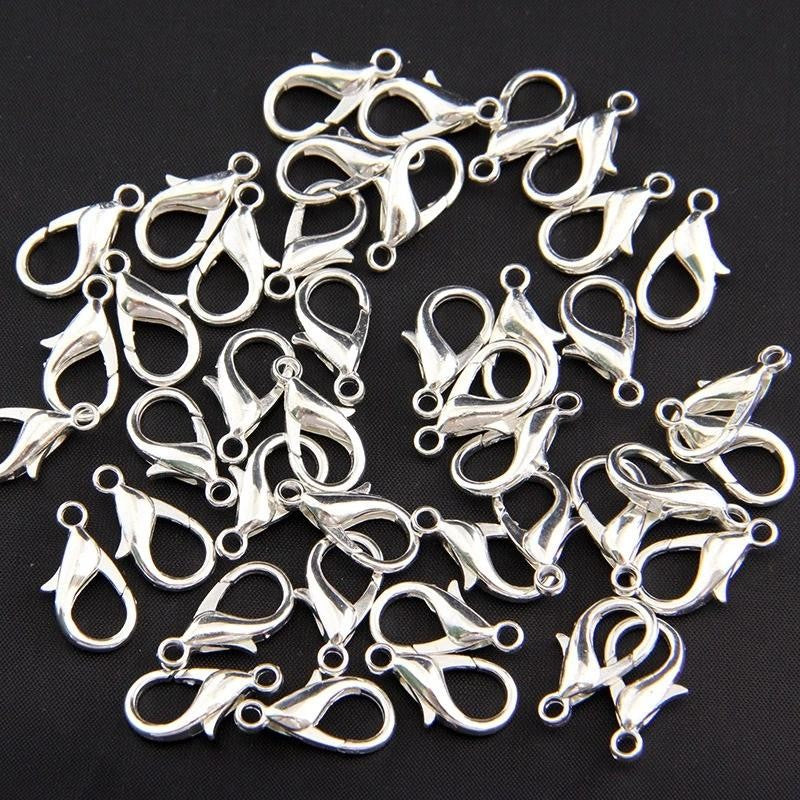Lobster Clasps - Silver Plated - 12mm - Pack of 50 | Julz Beads UK