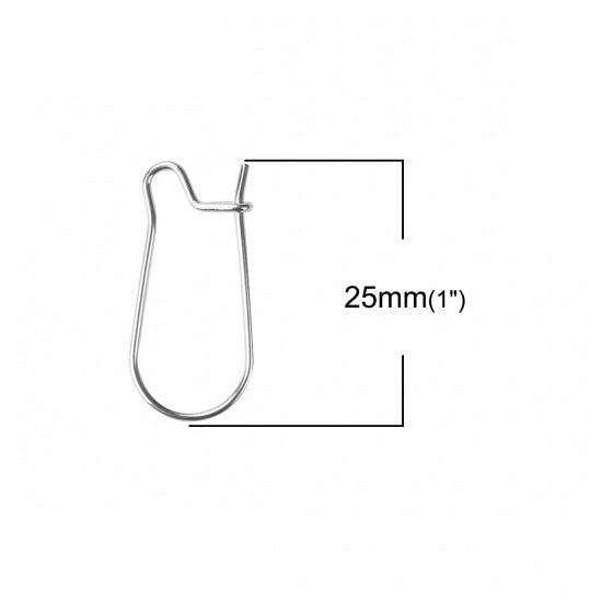 Kidney Earring Wires - Stainless Steel - 25mm - Pack of 20