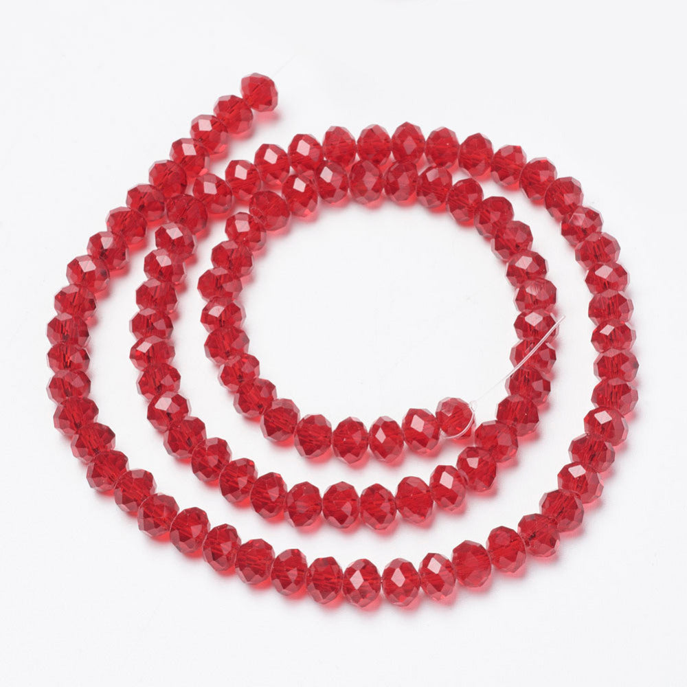 Crystal Glass Rondelle Beads - Red - 8mm x 6mm - 1 Strand