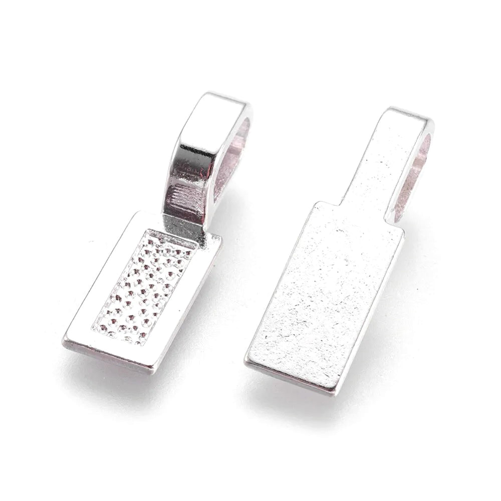 10 Rectangle Glue On Bails - Silver Plated - 21mm x 7mm