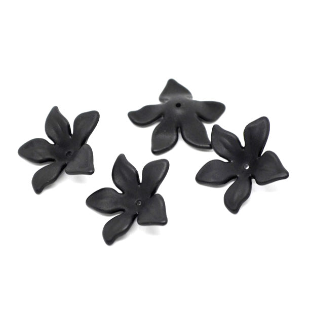 20 Acrylic Frosted Black Lily Flower Beads - 28mm