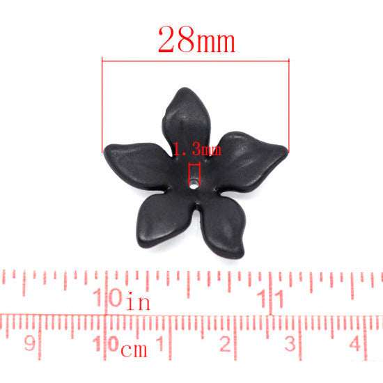 20 Acrylic Frosted Black Lily Flower Beads - 28mm