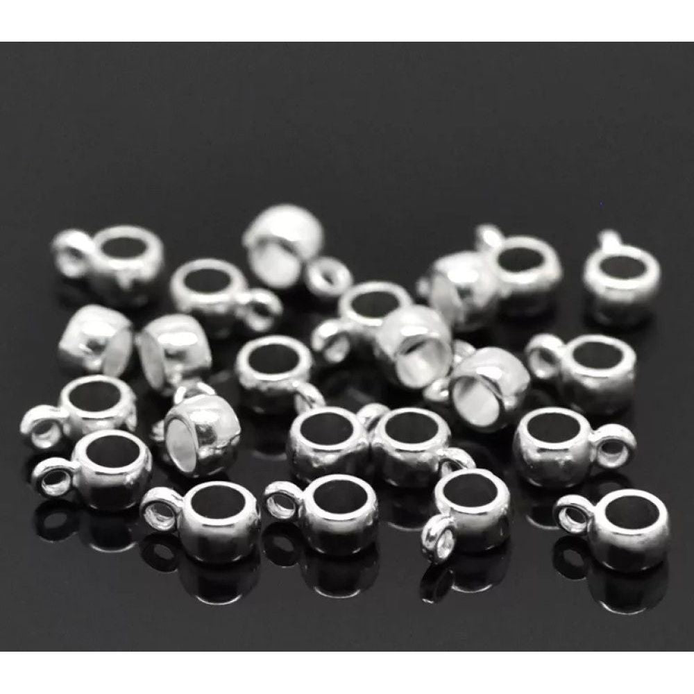 30 Bail Beads - Silver Plated - 9mm x 4mm