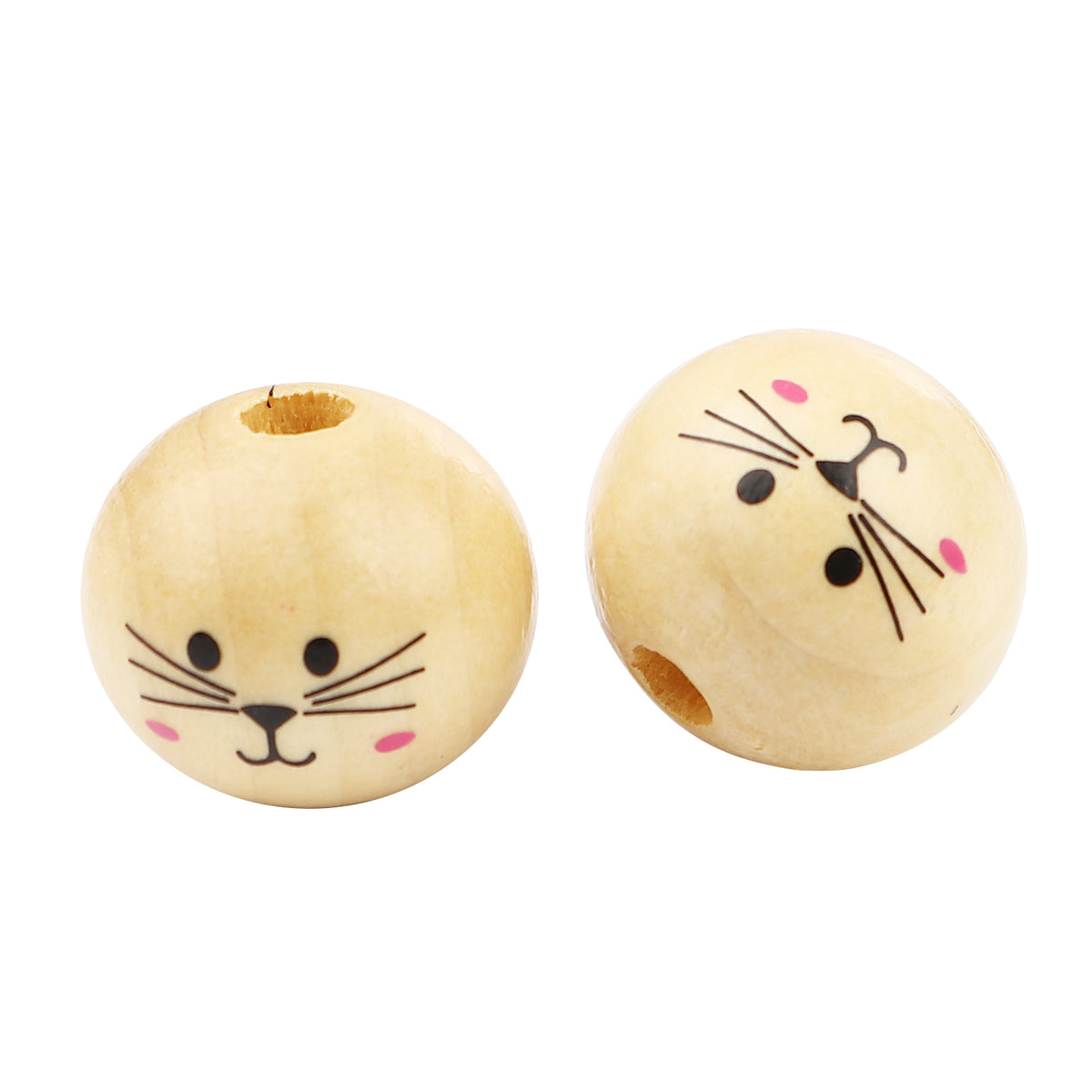 10 Wooden Cat Face Beads - 20mm