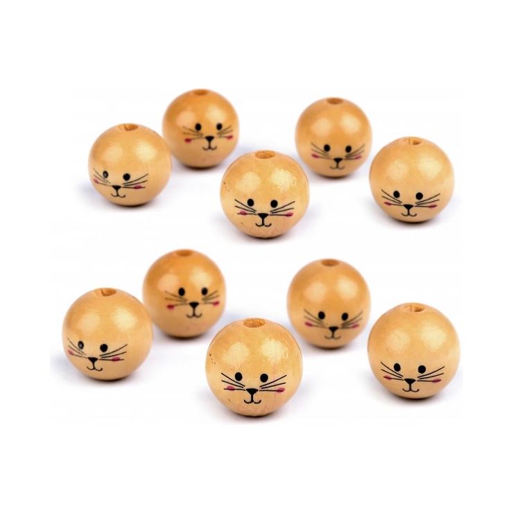 10 Wooden Cat Face Beads - 20mm