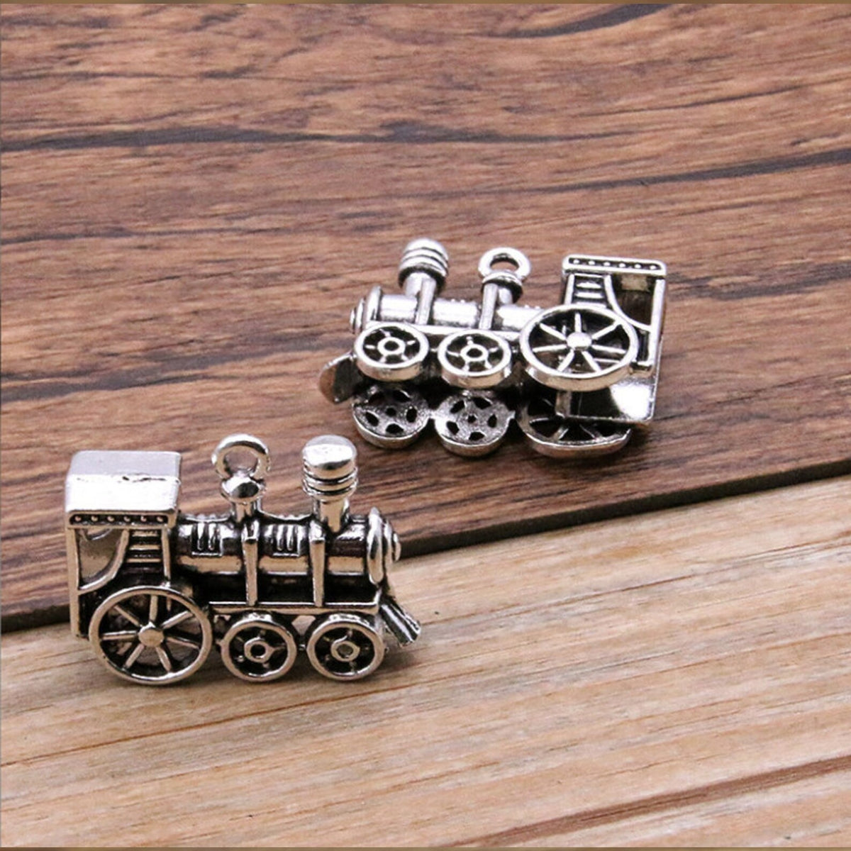 Antique Silver Train Charms - 27mm x 21mm - Pack of 5