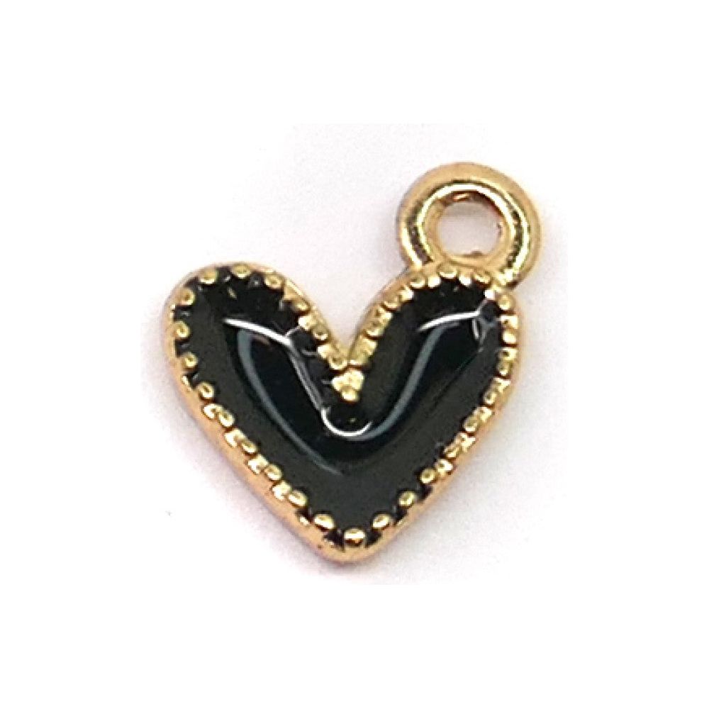 Black Heart Charms - Enamel - 9mm x 8mm - Pack of 10