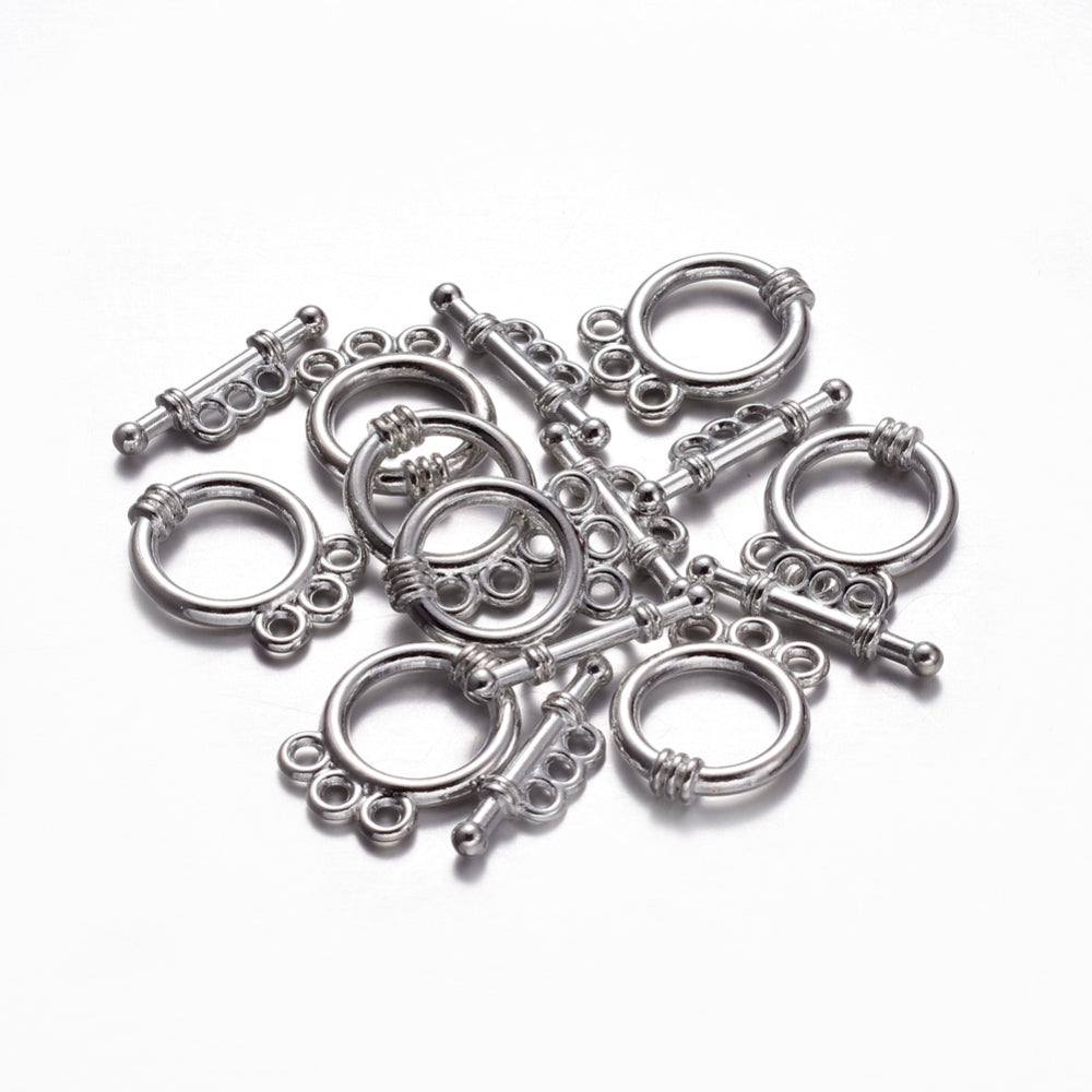 5 Multi Strand Toggle Clasps - Silver Plated