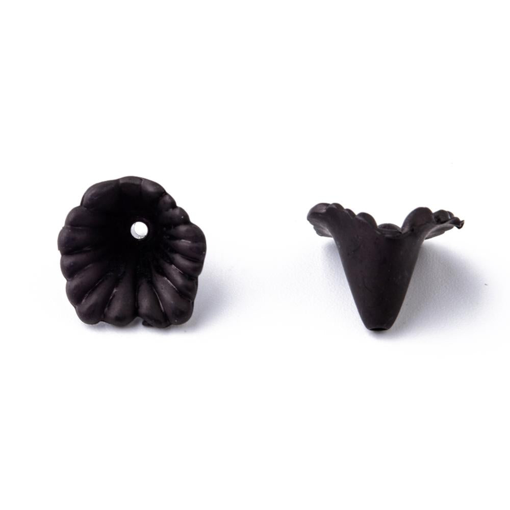 30 Acrylic Frosted Black Lily Flower Bead Caps - 12mm x 12mm
