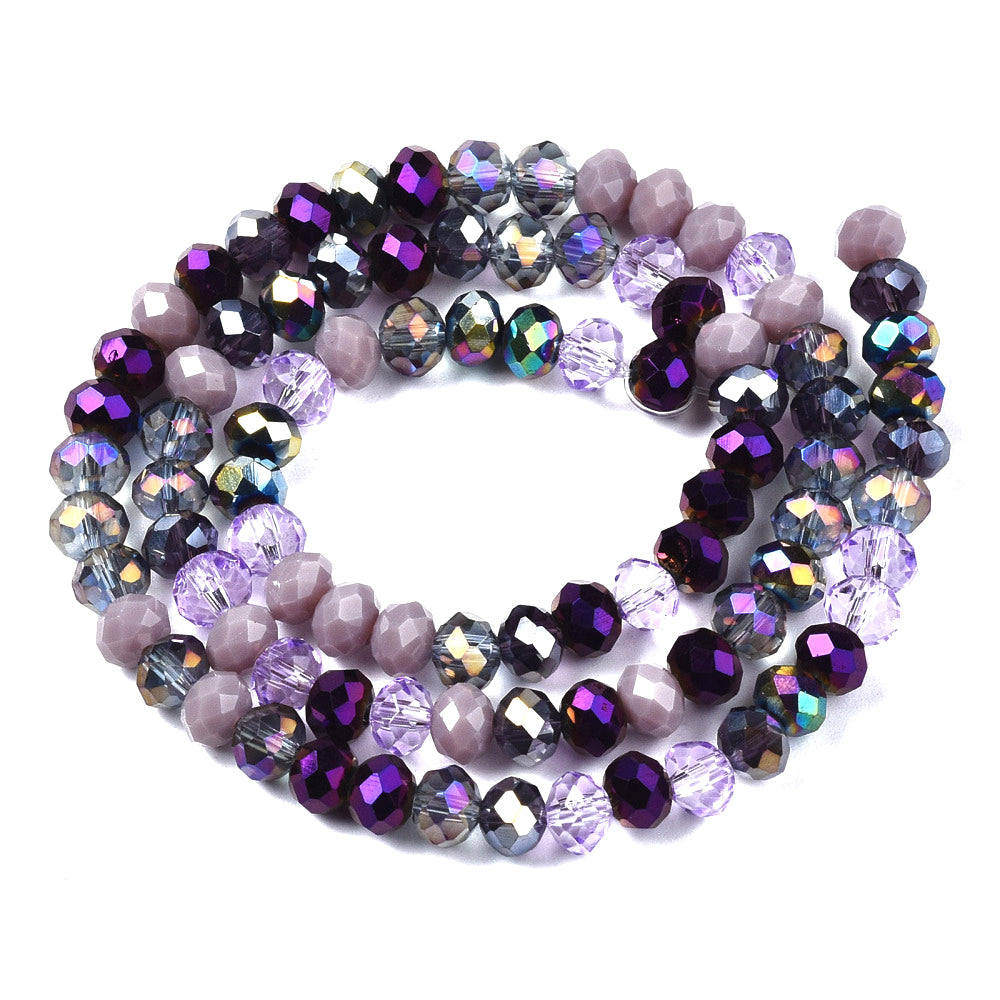 Crystal Glass Rondelle Beads - Electroplated Purple Mix - 6mm x 5mm - 1 Strand