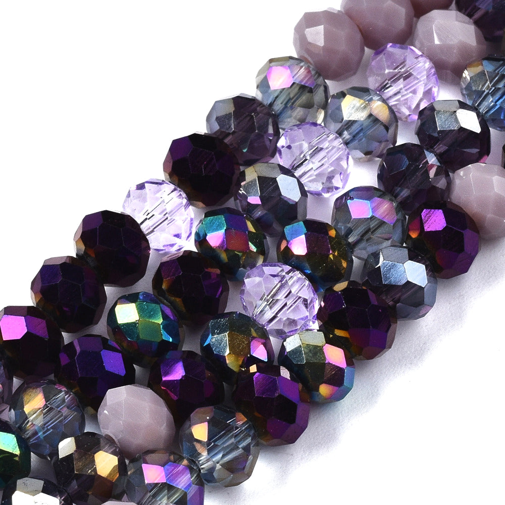 Crystal Glass Rondelle Beads - Electroplated Purple Mix - 6mm x 5mm - 1 Strand