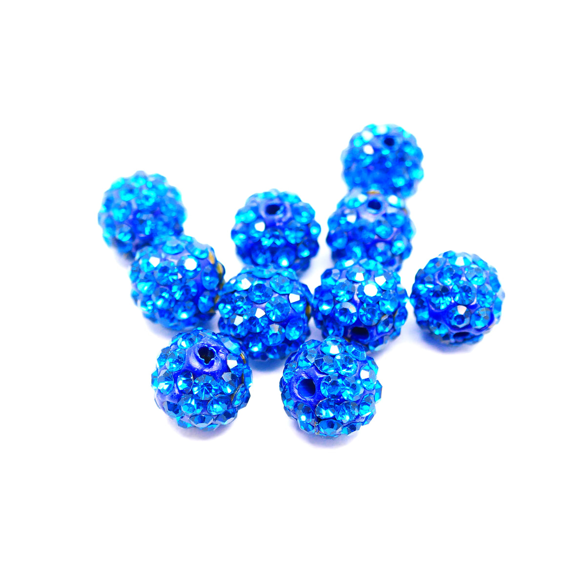 10 Pave Disco Ball Clay Beads Rhinestone - Capri Blue - 8mm