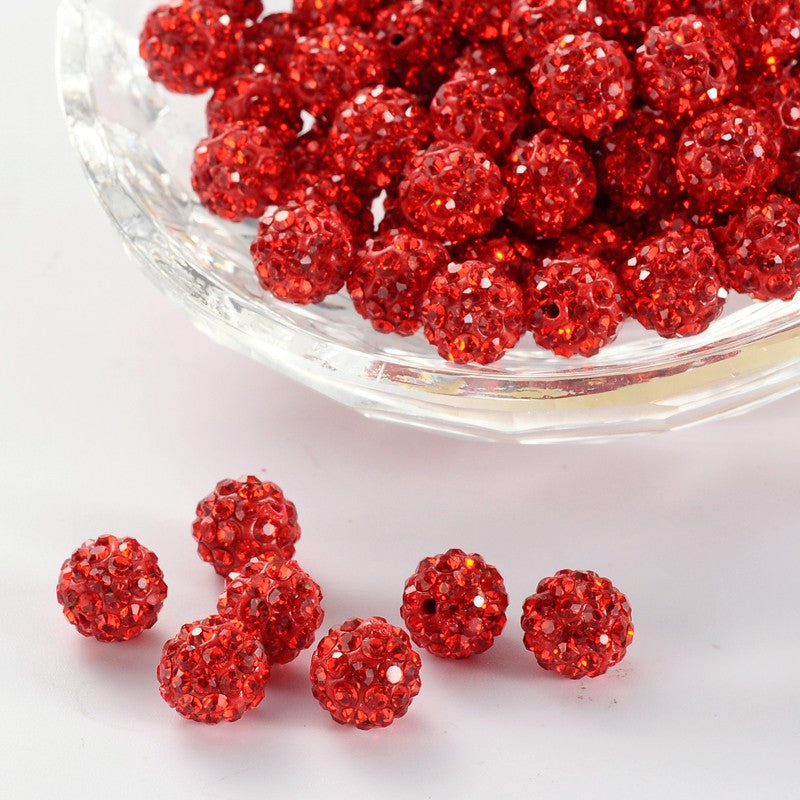 10 Pave Disco Ball Clay Beads Rhinestone - Light Siam - 8mm