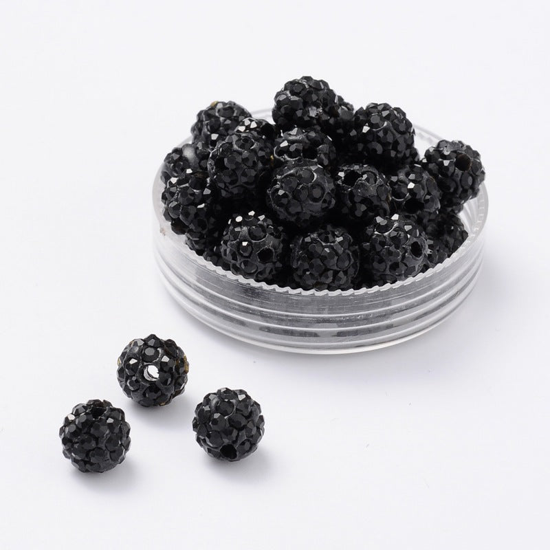 10 Pave Disco Ball Clay Beads Rhinestone - Jet Black - 8mm