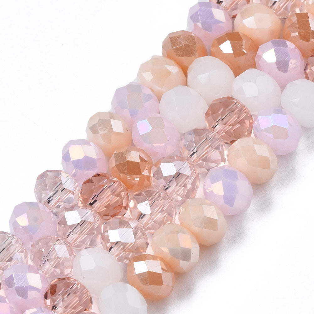 Crystal Glass Rondelle Beads - Electroplated Pink Mix - 6mm x 5mm - 1 Strand