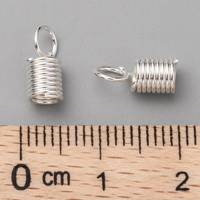 20 Coil Cord Ends - Silver Plated - 10mm x 4.5mm