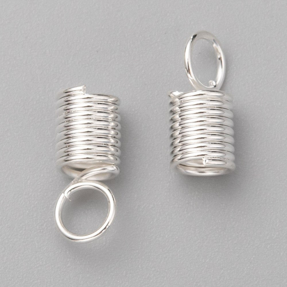 20 Coil Cord Ends - Silver Plated - 10mm x 4.5mm