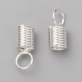 20 Coil Cord Ends - Silver Plated - 10mm x 4.5mm