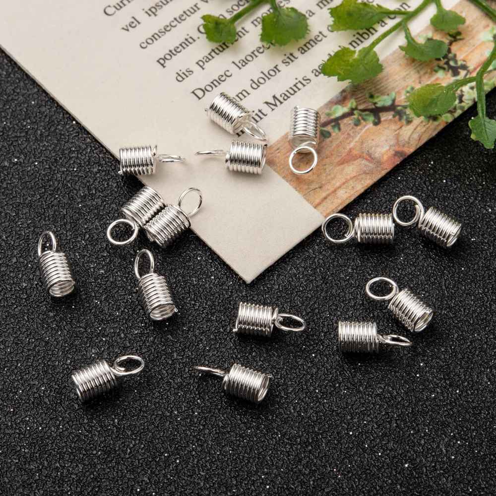 20 Coil Cord Ends - Silver Plated - 10mm x 4.5mm