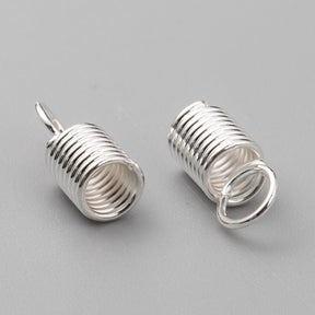 20 Coil Cord Ends - Silver Plated - 10mm x 4.5mm