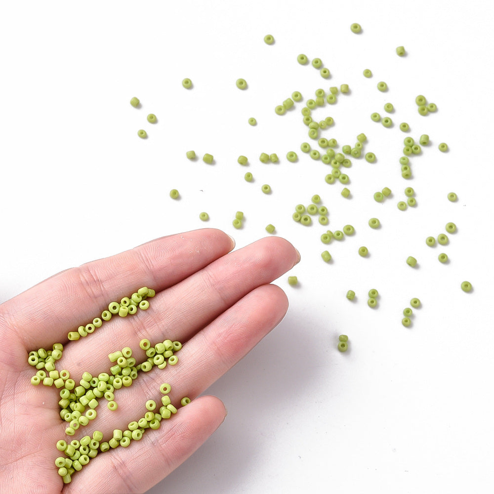 50g Round Seed Beads Glass - Opaque Green - 2mm Size 11/0
