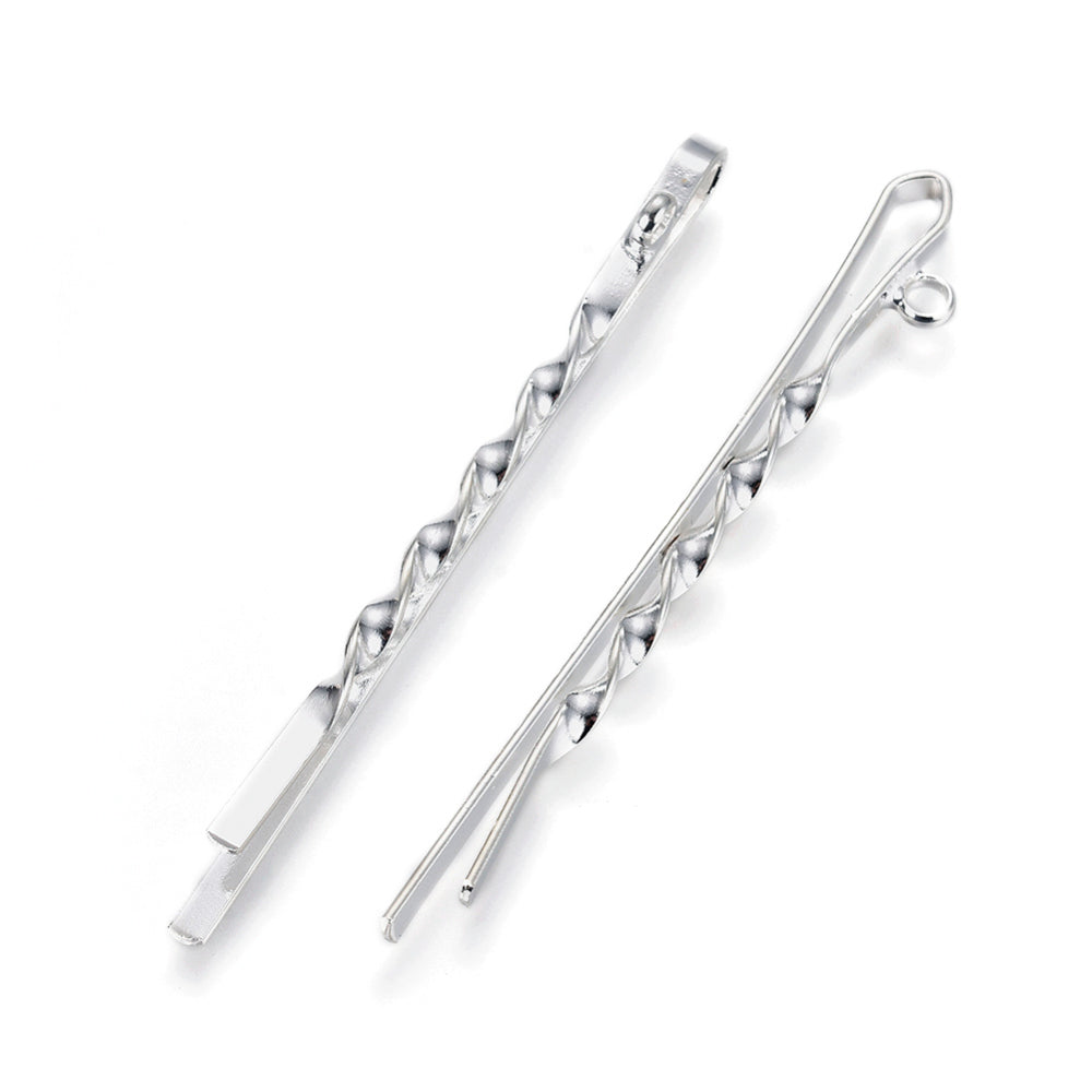 5 Twisted Bobby Pin Hair Clips Accessories - Silver Plated - 55.5mm x 2mm