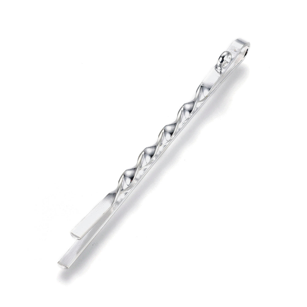 5 Twisted Bobby Pin Hair Clips Accessories - Silver Plated - 55.5mm x 2mm