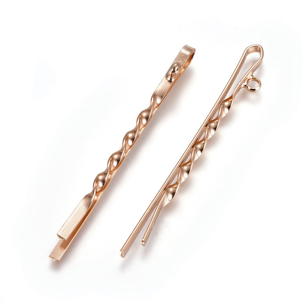 5 Twisted Bobby Pin Hair Clips Accessories - Rose Gold - 55.5mm x 2mm