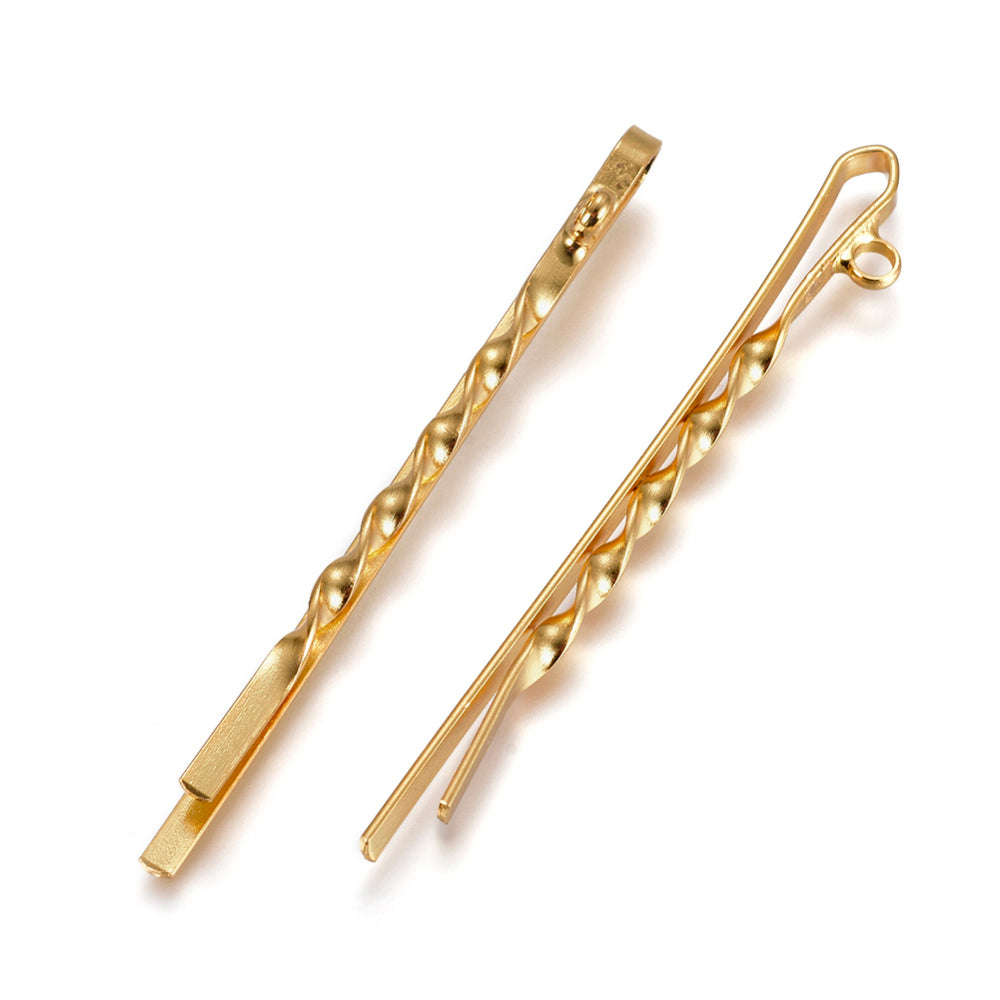 5 Twisted Bobby Pin Hair Clips Accessories - Gold Plated - 55.5mm x 2mm