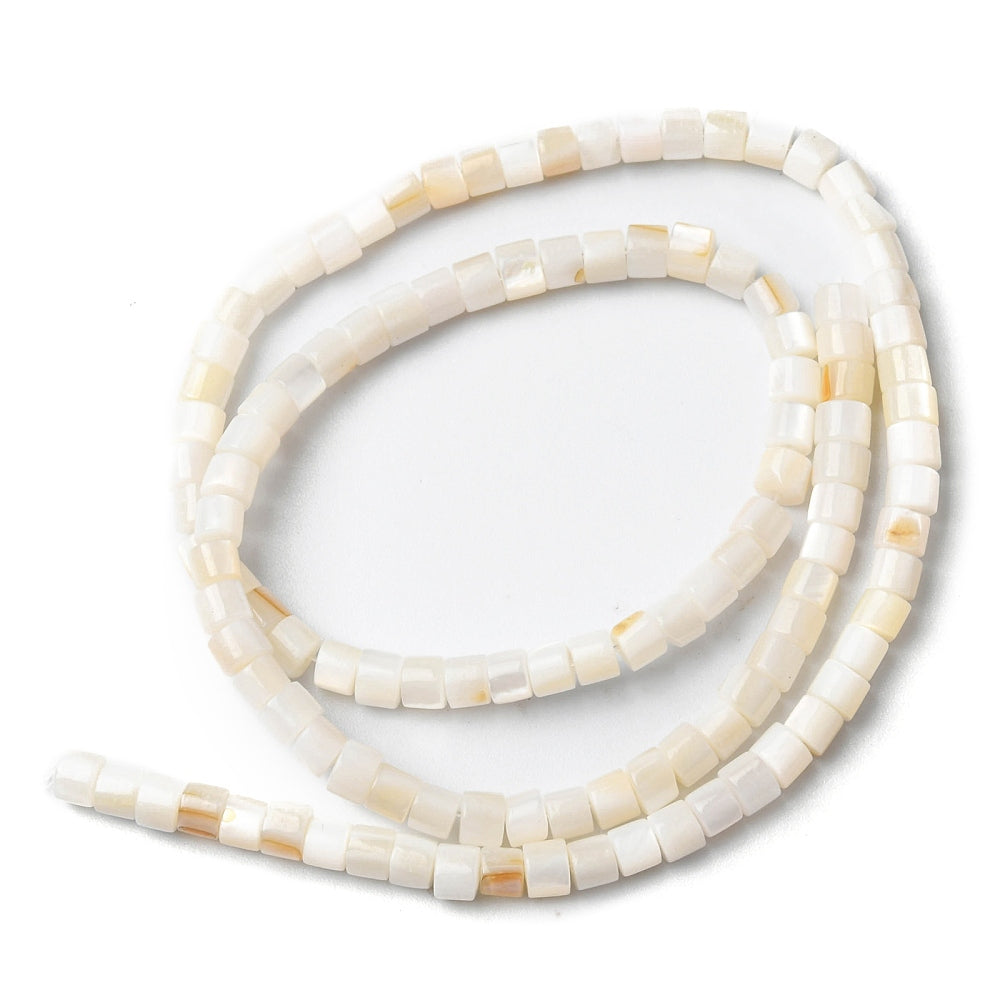 1 Strand Natural Freshwater Shell Cylinder Beads - White Smoke - 4-4.5mm