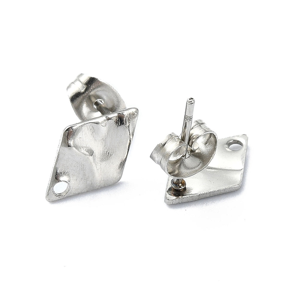 Diamond Stud Earrings - Stainless Steel - 12mm x 8mm - Pack of 10