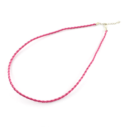 10 Faux Leather Braided Necklaces - 17" (43cm) -Pink