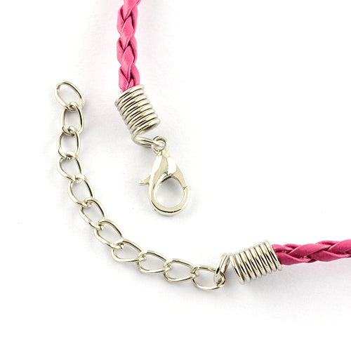 10 Faux Leather Braided Necklaces - 17" (43cm) -Pink