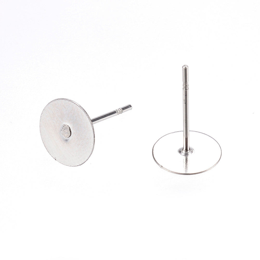 Flat Stud Earrings - Stainless Steel & Antique Silver - 8mm - Pack of 50