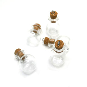 5 Small Clear Glass Vial Bottles With Cork & Loop - 32.5mm x 17mm