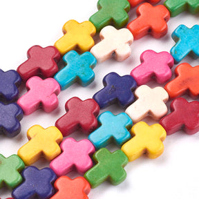Turquoise Cross Beads - 10mm x 8mm - Synthetic - 1 Strand