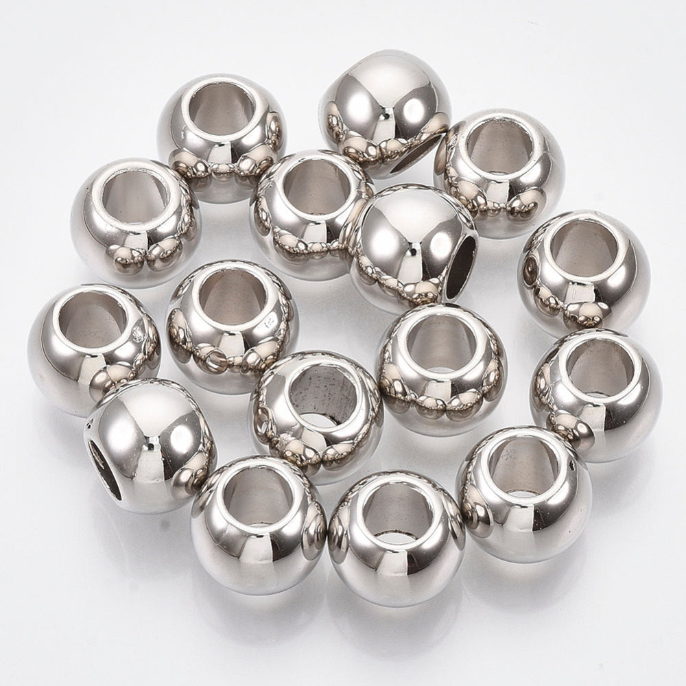 50 Large Holed Acrylic Silver Beads - 11mm