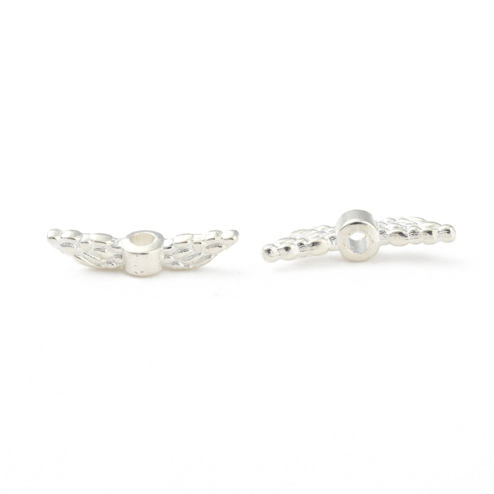 Angel Wing Beads - Silver Plated - 12mm x 3mm - Pack of 60