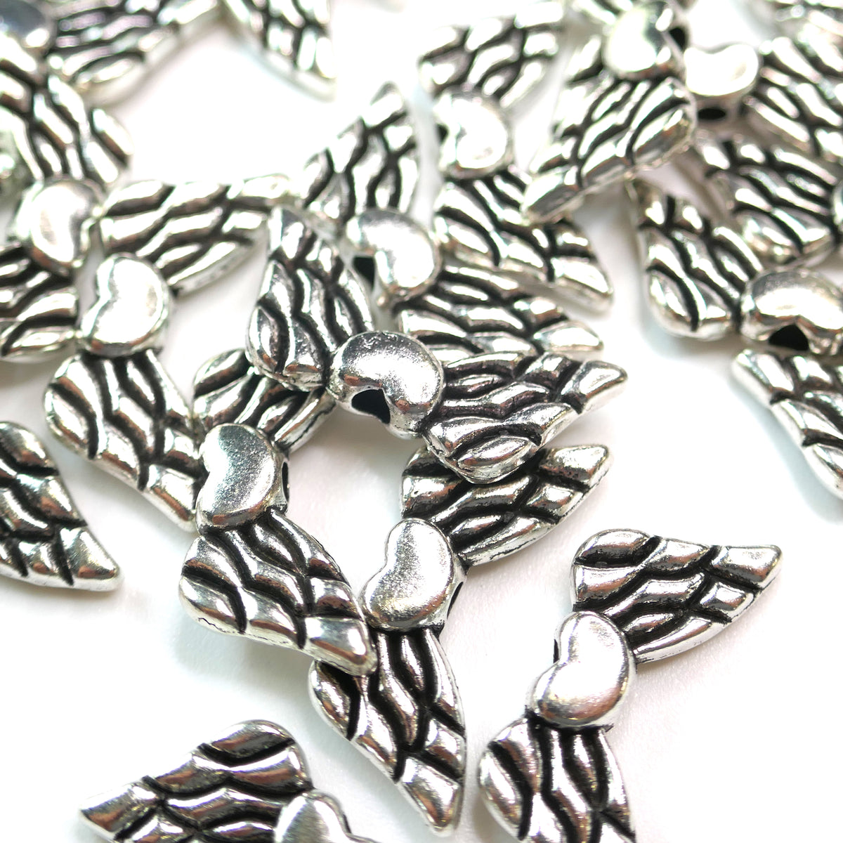 Angel Wing Beads - Antique Silver - 19mm x 8mm - Pack of 30