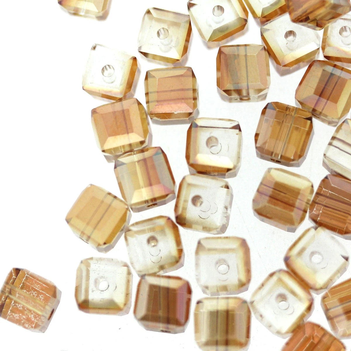 Crystal Glass Square Beads - Light Brown - 6mm - 1 Strand