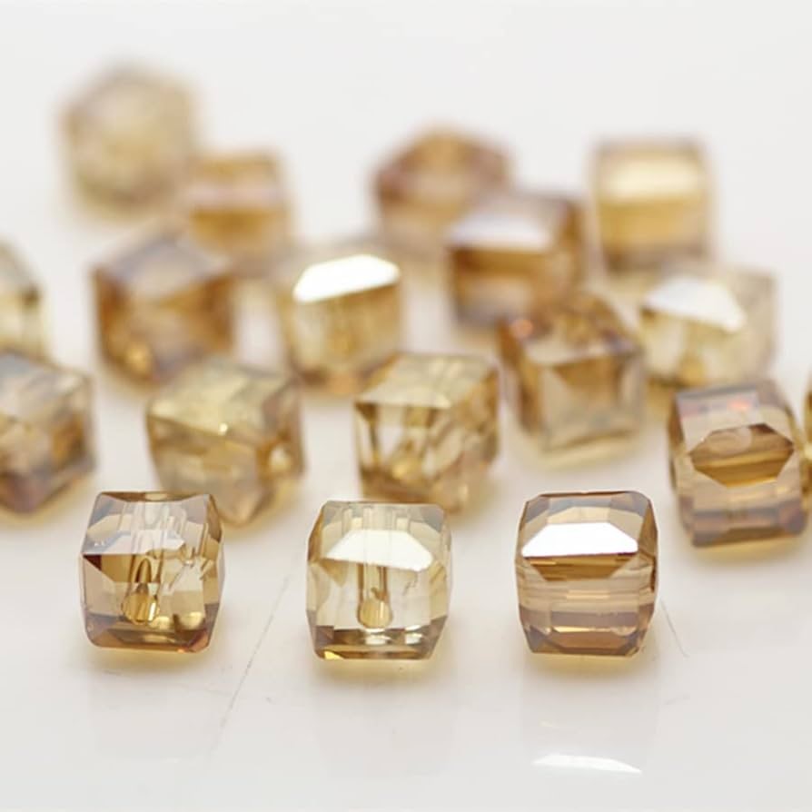 Crystal Glass Square Beads - Light Brown - 6mm - 1 Strand