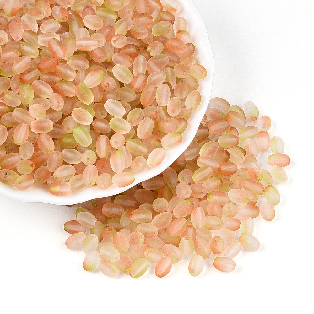 Frosted Glass Oval Beads - Orange/Yellow - 6mm - Pack of 100