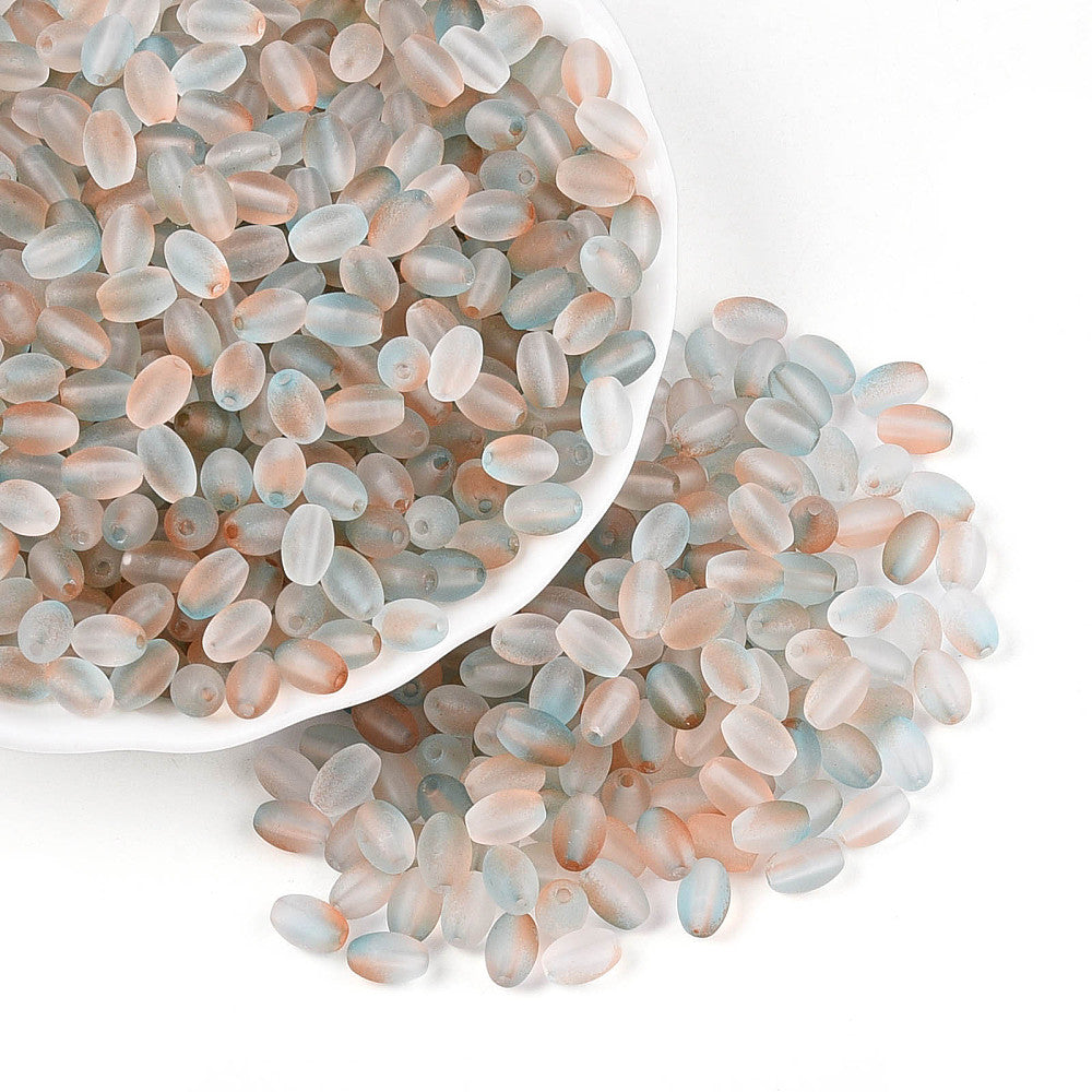 Frosted Glass Oval Beads - Orange/Blue - 6mm - Pack of 100