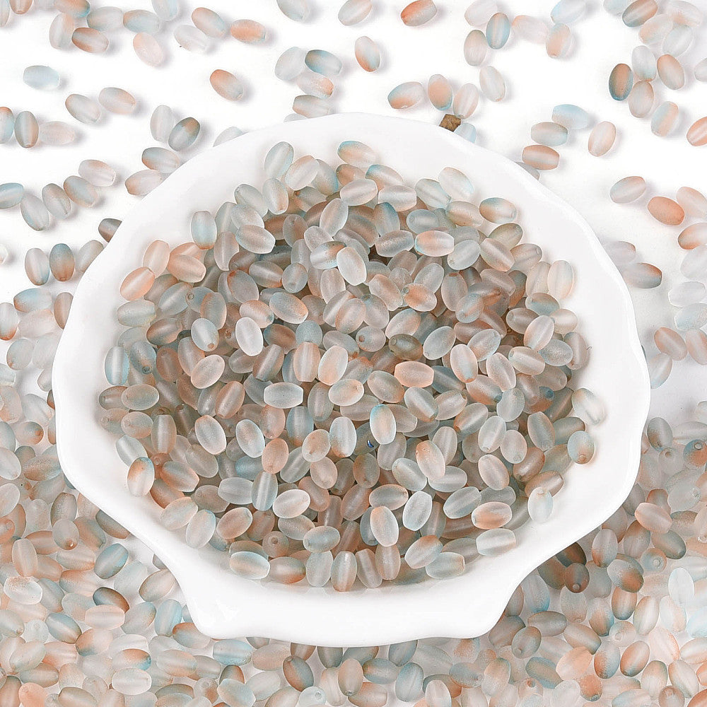 Frosted Glass Oval Beads - Orange/Blue - 6mm - Pack of 100