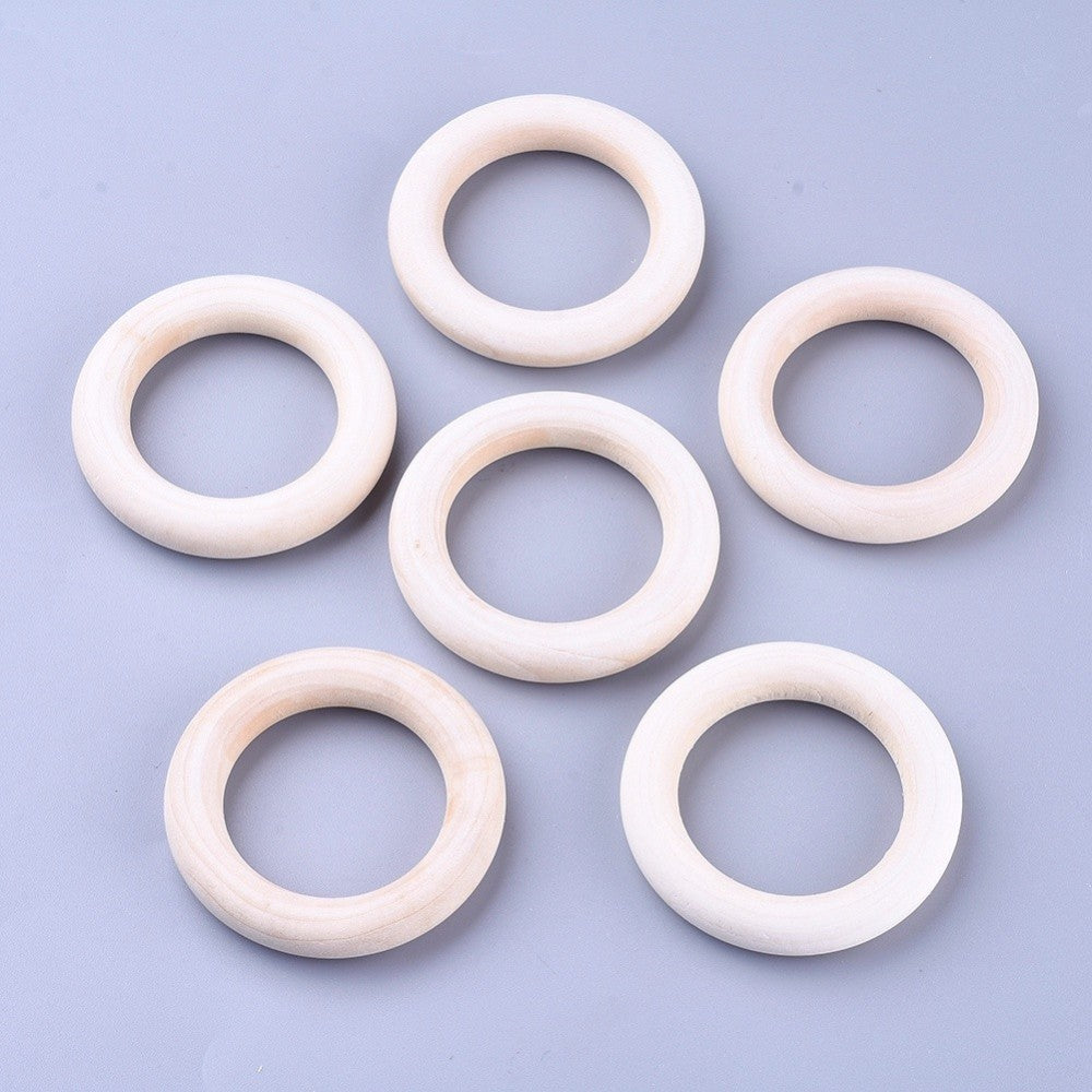 10 Natural Wood Macrame Rings 55mm